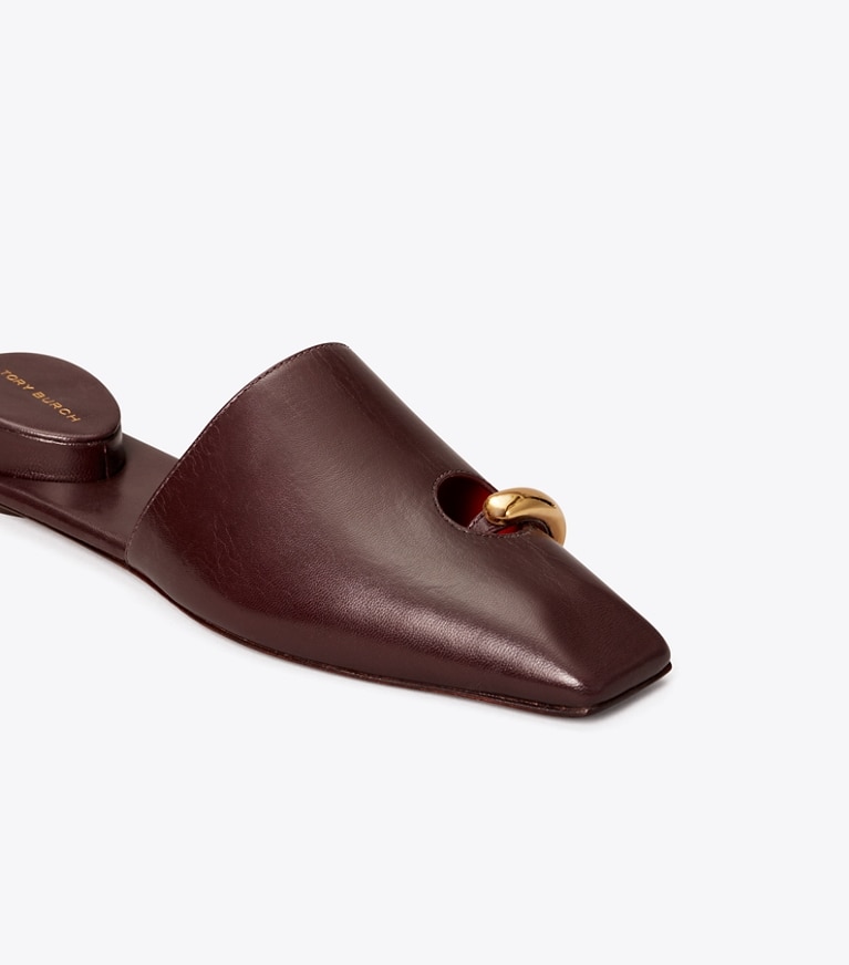 Tory Burch designer mocassins Mules effet piercing in PLUM / GOLD angle