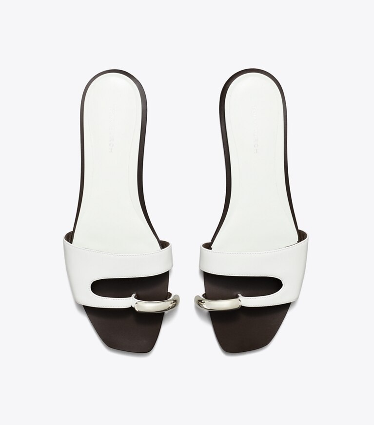 Tory Burch designer sandales Mules effet piercing in BIANCO / SILVER angle