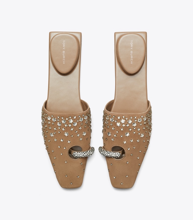 Tory Burch designer mocassins Mules effet piercing pavées de cristaux in RIVER ROCK / CRYSTAL angle