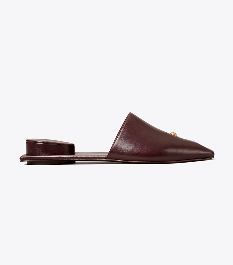 Tory Burch designer mocassins Mules effet piercing in PLUM / GOLD angle