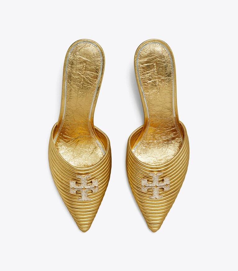 Tory Burch designer escarpins Mules Eleanor bombées pavées in GOLD RUSH angle