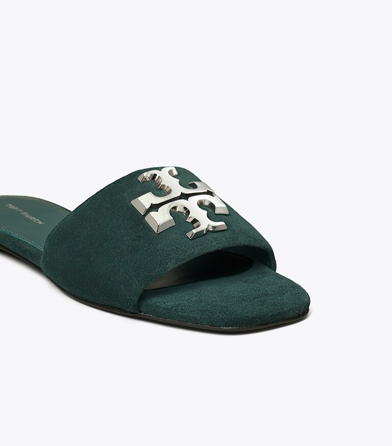 Tory Burch designer sandales Mules Eleanor in WARM TEAL / SILVER angle