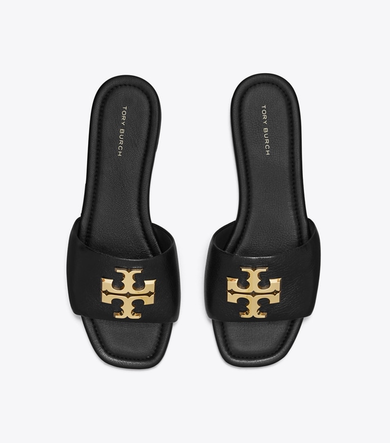 Tory Burch designer sandales Mules Eleanor in PERFECT BLACK / GOLD dessus