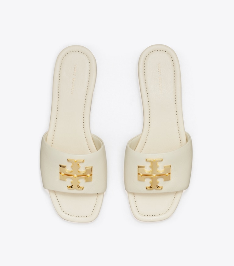 Tory Burch designer sandales Mules Eleanor in LIGHT CREAM / GOLD dessus