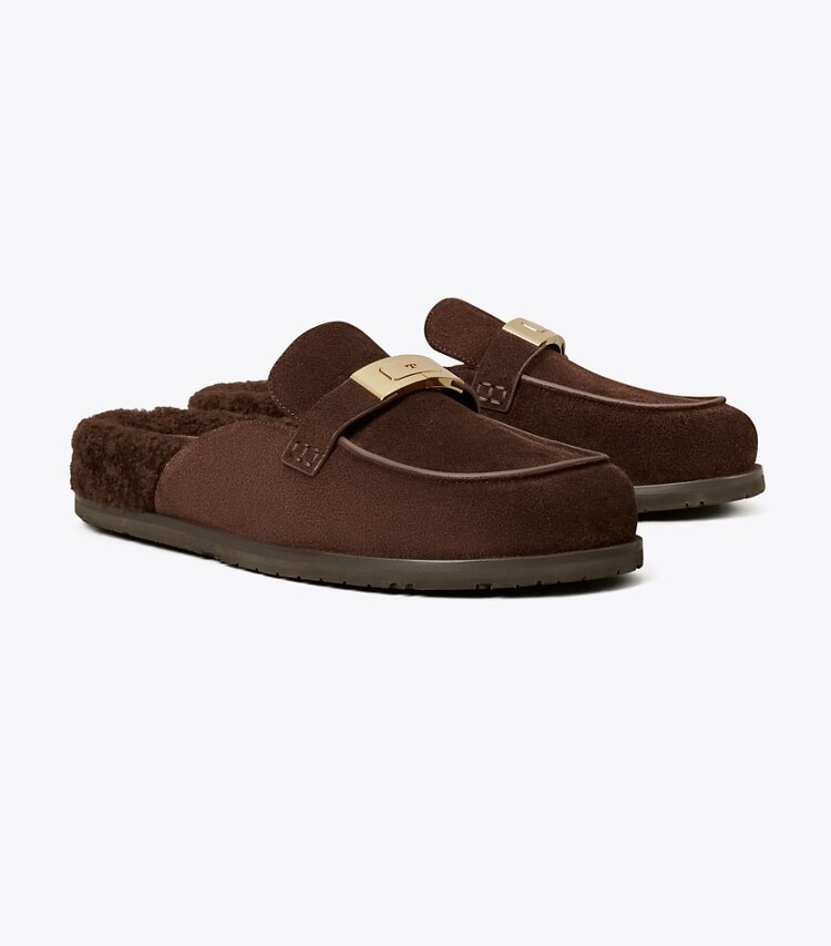 Tory Burch designer mocassins Mules Leelee en shearling in DARK COCOA angle