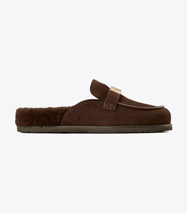 Tory Burch designer mocassins Mules Leelee en shearling in DARK COCOA side