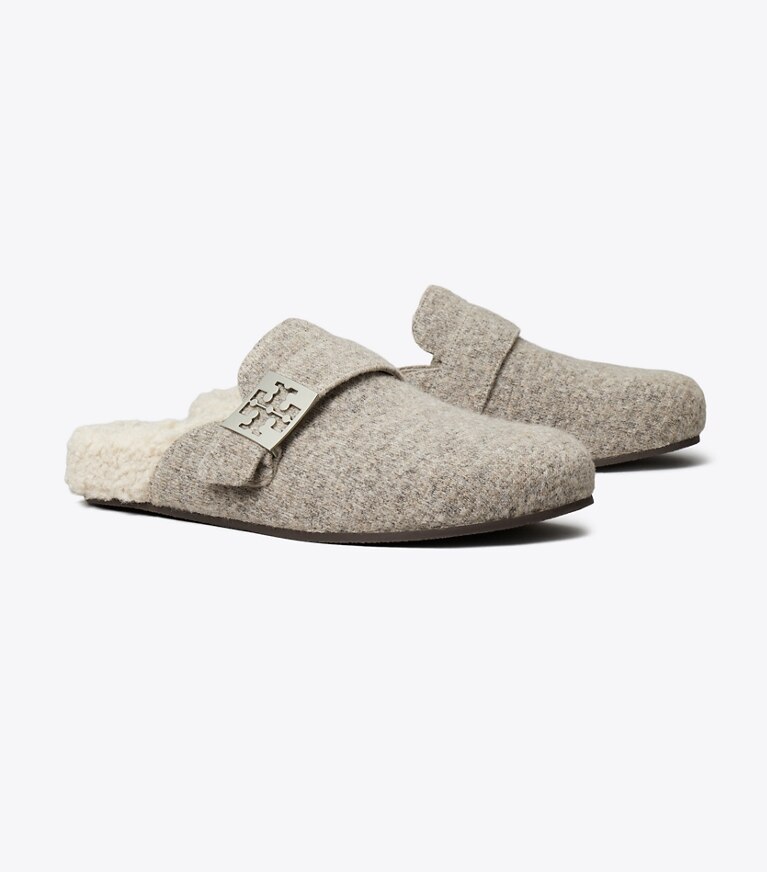 Tory Burch designer mocassins Mules Mellow dans FOG GRAY / TAUPE angle