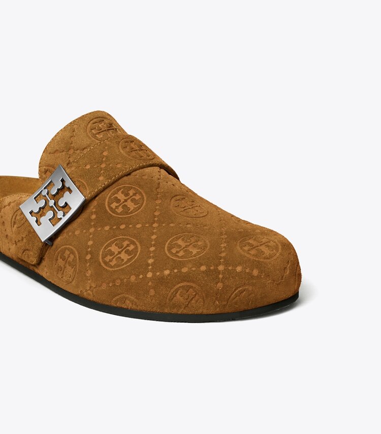Tory Burch diseñador zapatos planos Mules Mellow con monograma de T en GOLDEN BROWN / SILVER detalle