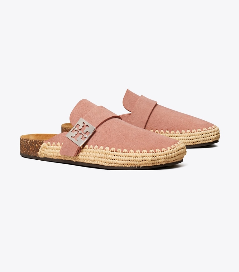 Tory Burch designer mocassins Mules Mellow en raphia in DRIED ROSE / NATURAL angle