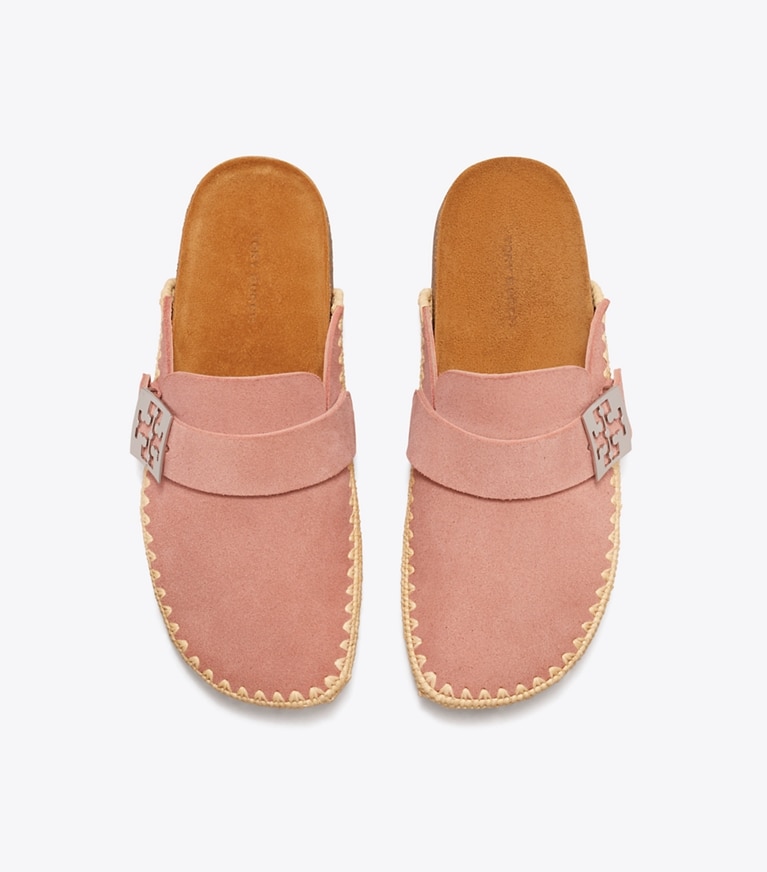 Tory Burch designer mocassins Mules Mellow en raphia in DRIED ROSE / NATURAL dessus