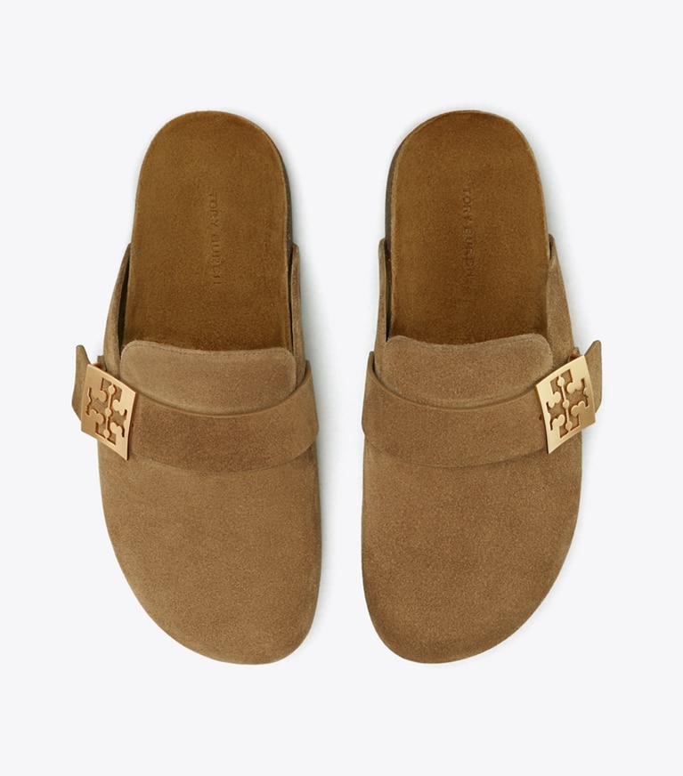 Tory Burch designer mocassins Mules Mellow in RIVER ROCK / GOLD dessus