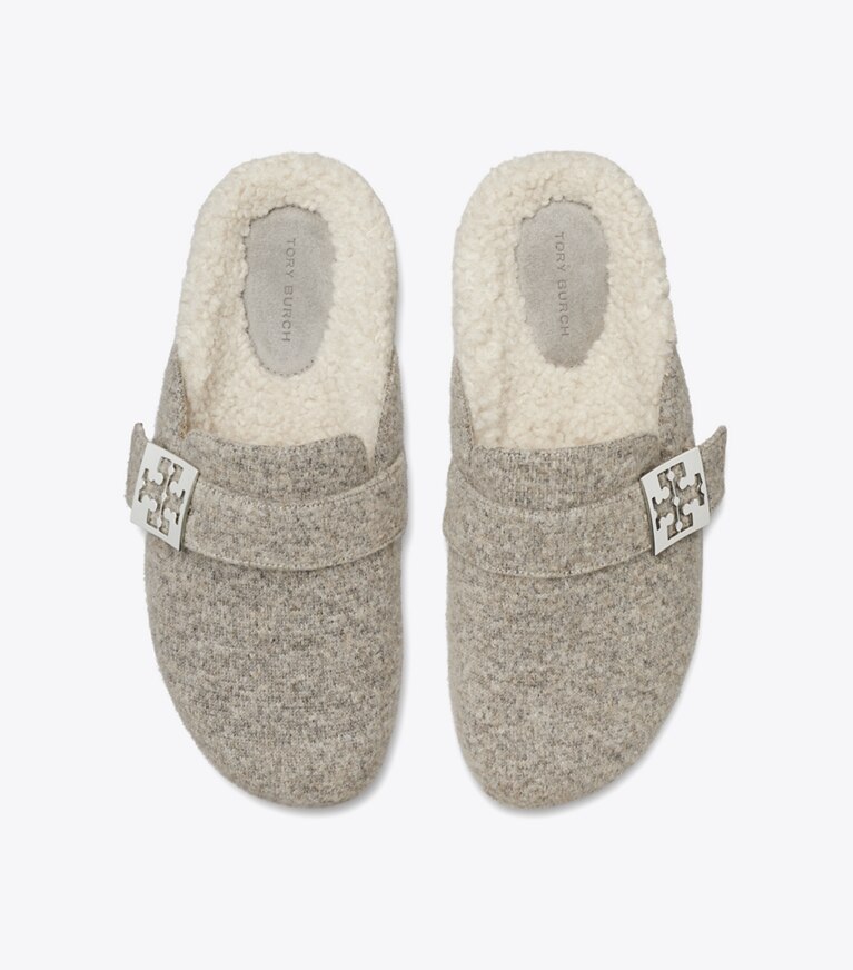 Tory Burch designer mocassins Mules Mellow dans FOG GRAY / TAUPE vue du dessus