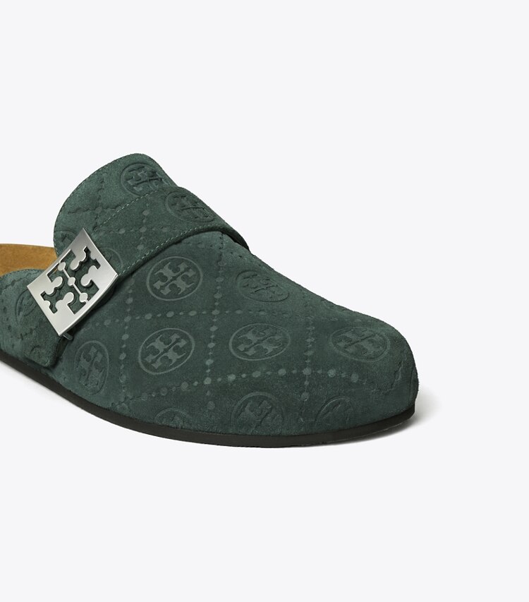 Tory Burch designer mocassins Mules Mellow T Monogram in WARM TEAL / SILVER informations
