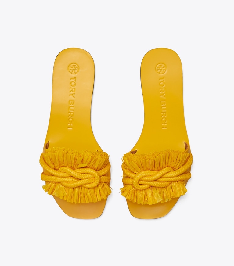 Tory Burch designer sandales Mules plates à cordelette in Golden Crest / Golden Crest angle