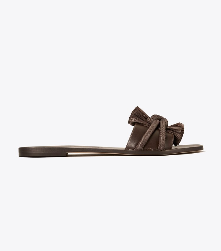 Tory Burch designer sandales Mules plates à cordelette in FUDGE / FUDGE side