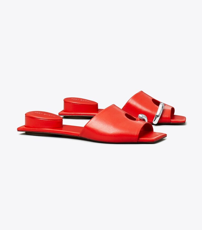 Tory Burch designer sandales Mules plates effet piercing in PAPAVERO angle