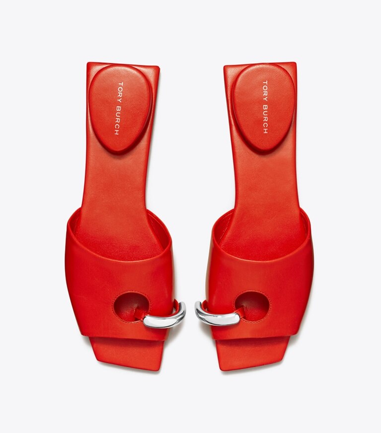 Tory Burch designer sandales Mules plates effet piercing in PAPAVERO angle
