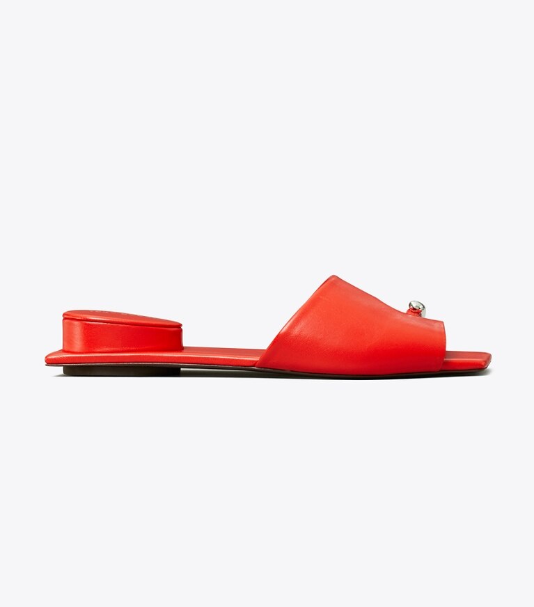 Tory Burch designer sandales Mules plates effet piercing in PAPAVERO angle