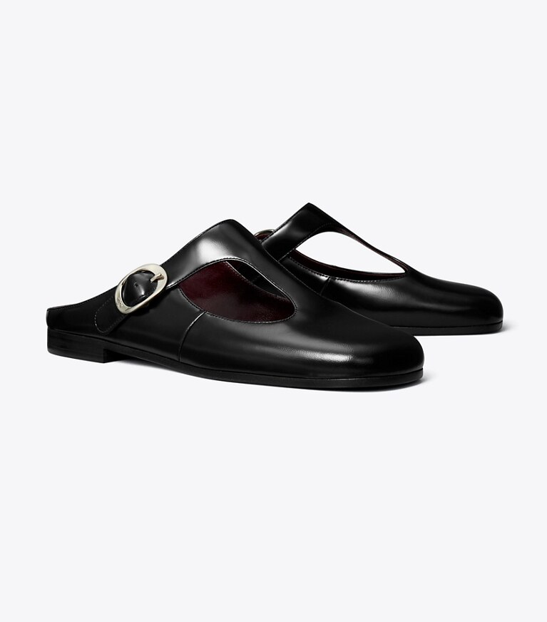 Tory Burch designer mocassins Mules style salomé violettes dans PERFECT BLACK angle