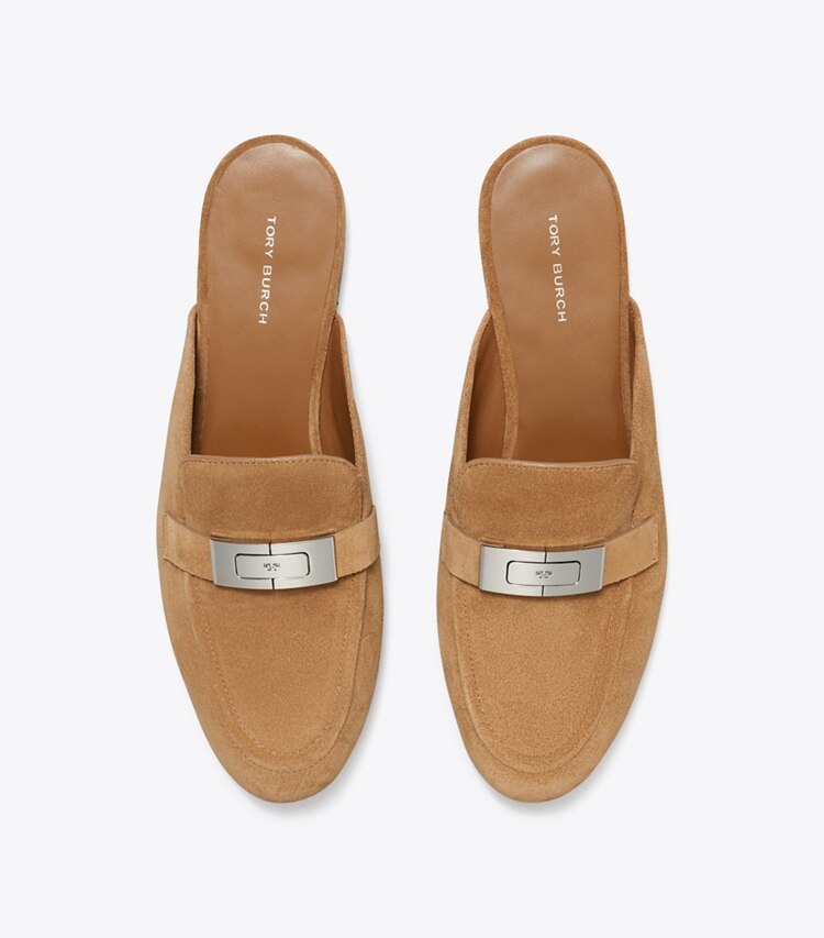Tory Burch diseñador zapatos planos Mules tipo mocasín LeeLee en WEATHERED OAK desde arriba