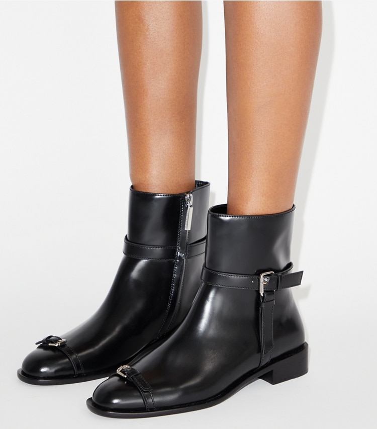 Tory Burch designer ankle boots Multi-Buckle Ankle Boot in PERFECT BLACK accessory on model