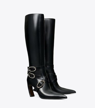 Tory Burch designer knee boots Multi Buckle Boot in PERFECT BLACK angle