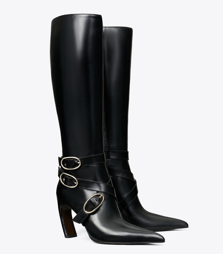 Tory Burch designer knee boots Multi Buckle Boot in PERFECT BLACK angle
