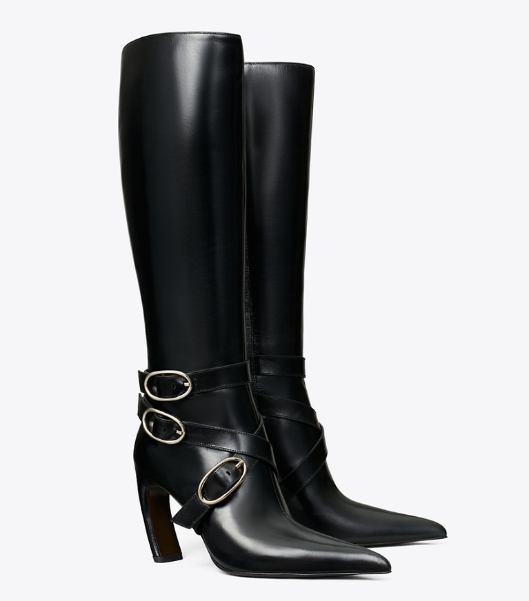 Tory Burch designer knee boots Multi Buckle Boot in PERFECT BLACK angle