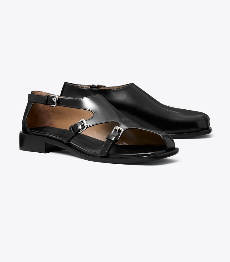 Tory Burch designer flats Multi-Buckle Monk Strap in BLACK angle