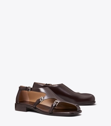 Tory Burch designer flats Multi-Buckle Monk Strap in DARK UMBER angle