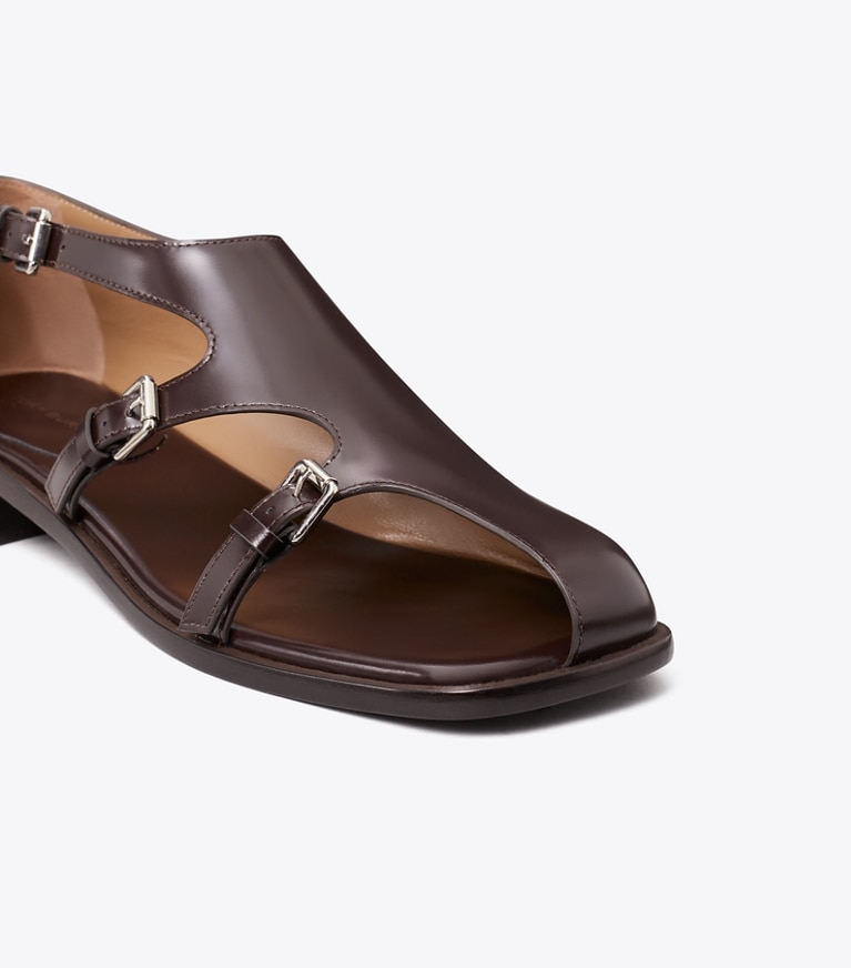 Tory Burch designer flats Multi-Buckle Monk Strap in DARK UMBER angle