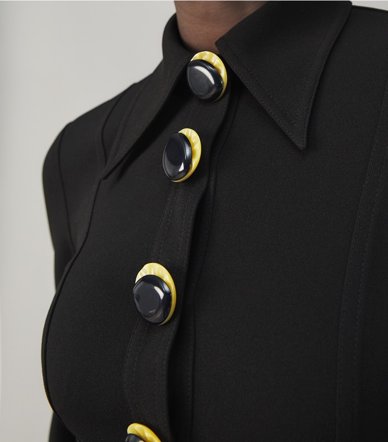 Tory Burch designer dresses Multi-Button Crepe Shirtdress in Black front