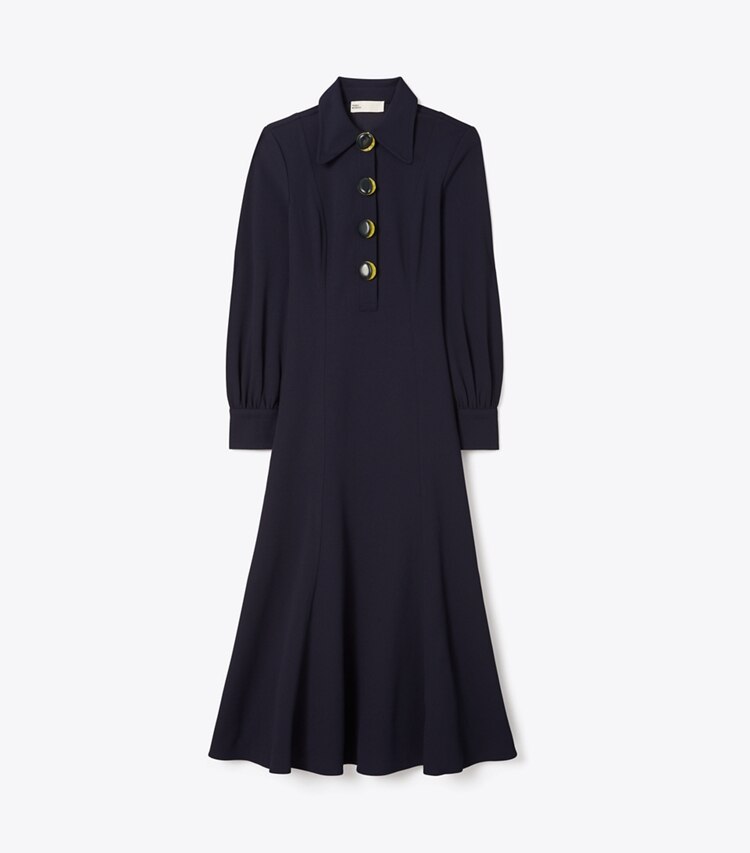 Tory Burch designer dresses Multi-Button Crepe Shirtdress in Medium Navy front