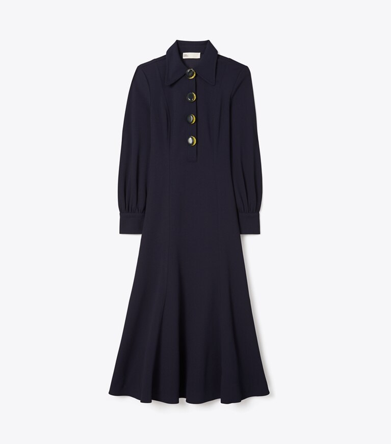 Tory Burch designer dresses Multi-Button Crepe Shirtdress in Medium Navy front