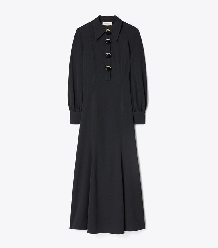 Tory Burch designer dresses Multi-Button Crepe Shirtdress in Black front