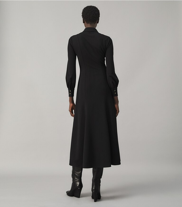 Tory Burch designer dresses Multi-Button Crepe Shirtdress in Black front