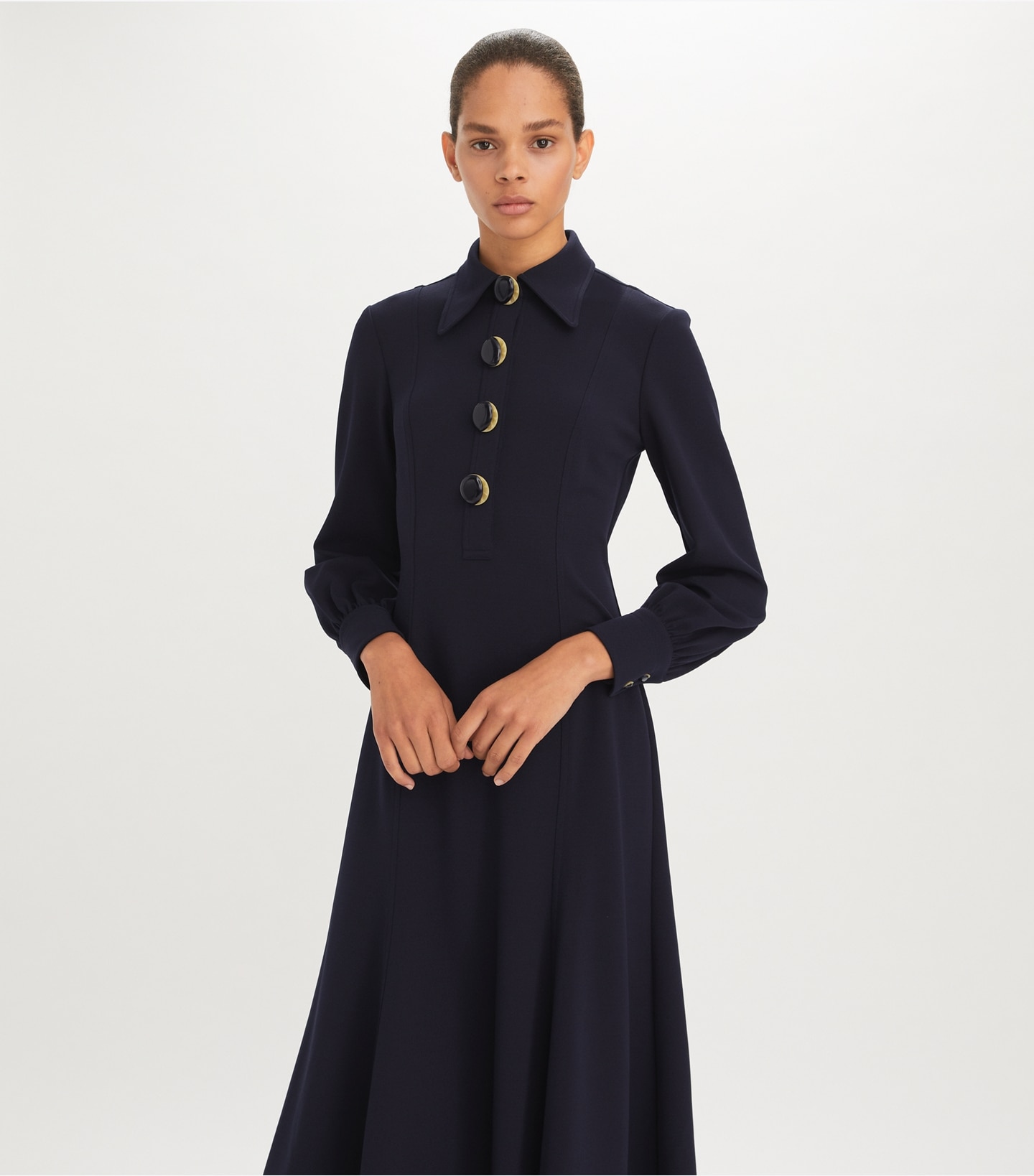 Multi-Button Crepe Shirtdress