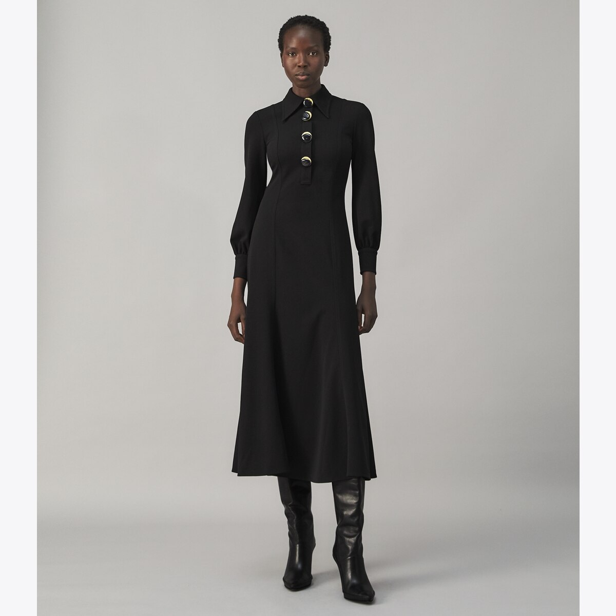 Multi-Button Crepe Shirtdress: Women's Designer Dresses