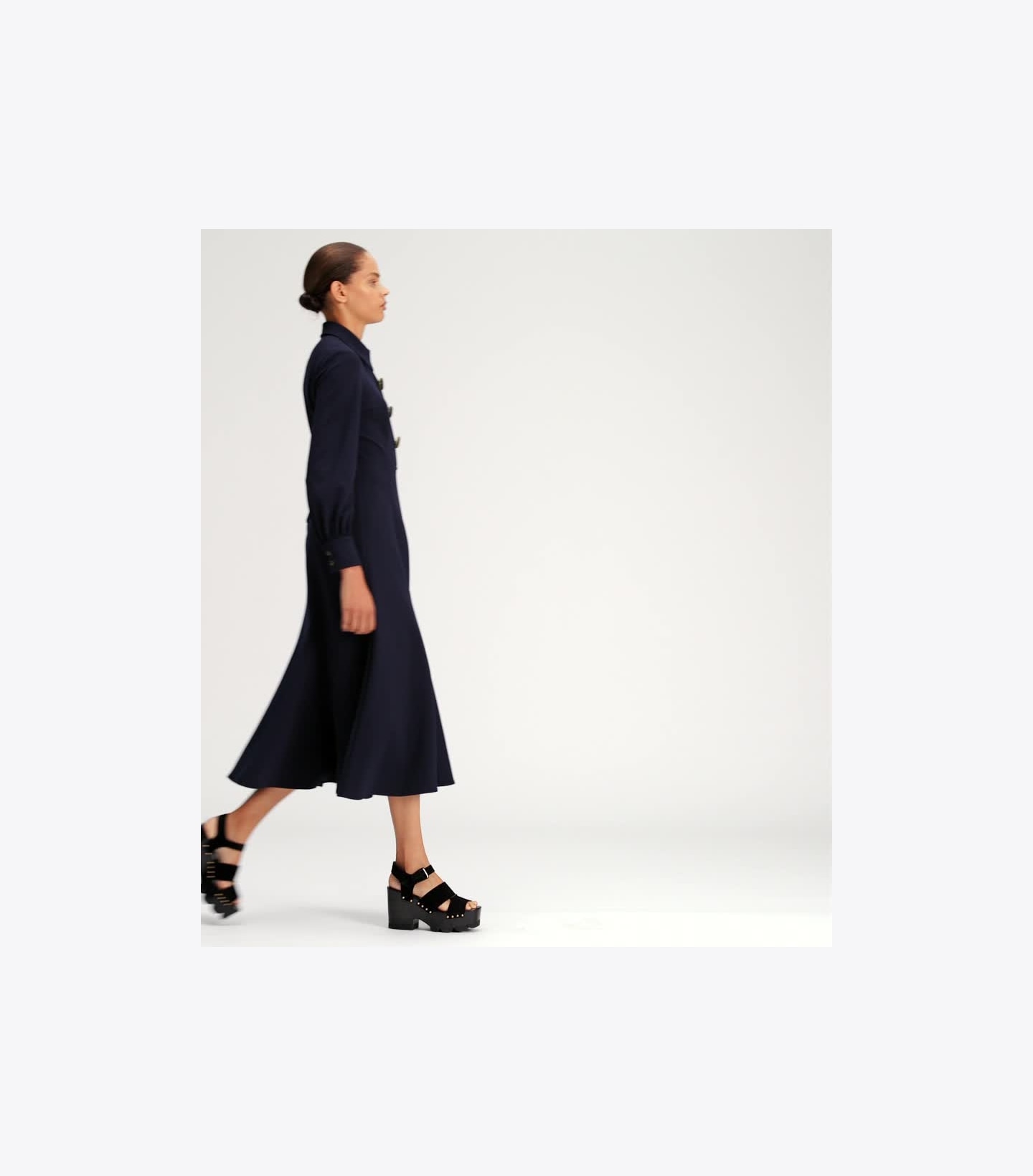 Multi-Button Crepe Shirtdress