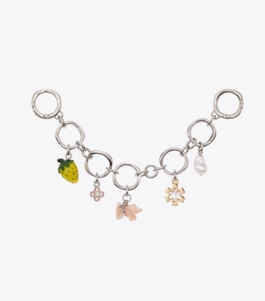 Tory Burch designer bag charms & key rings Multi Charm Bag Chain in Tory Silver front