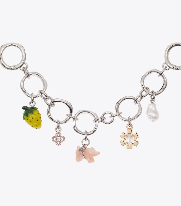 Tory Burch designer bag charms & key rings Multi Charm Bag Chain in Tory Silver front