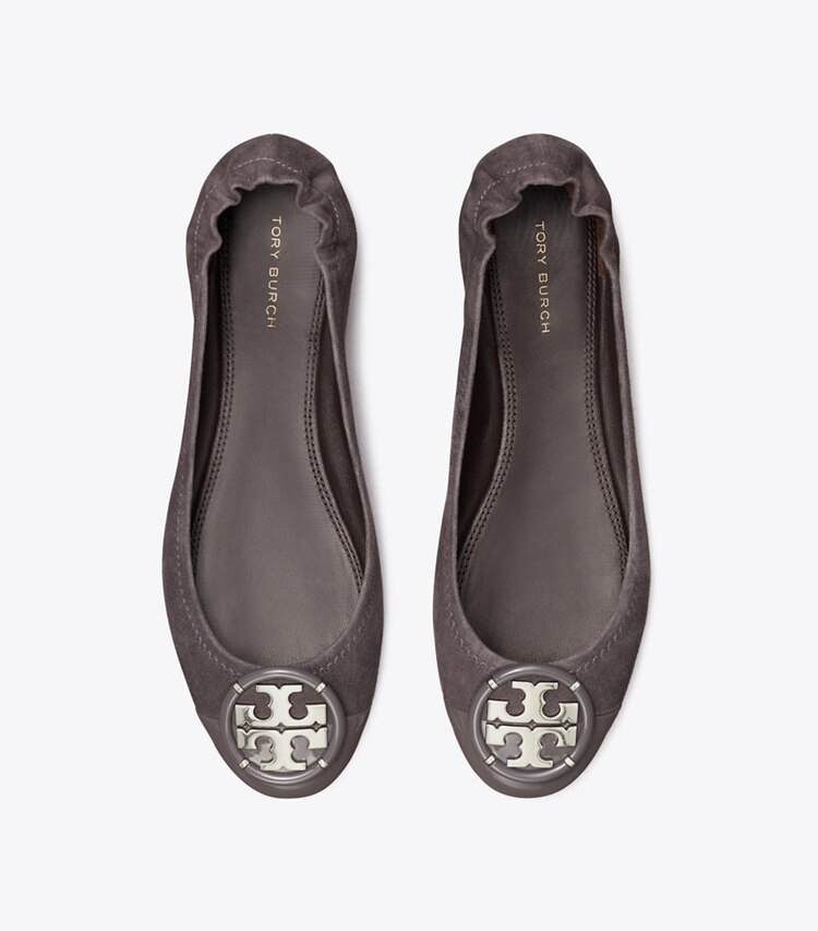 Tory Burch designer flats Multi-Logo Cap-Toe Ballet in THUNDERCLOUD / THUNDERCLOUD overhead