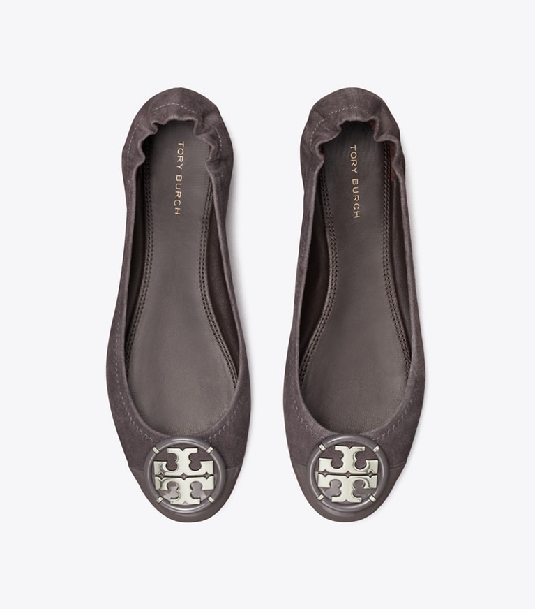 Tory Burch designer flats Multi-Logo Cap-Toe Ballet in THUNDERCLOUD / THUNDERCLOUD angle