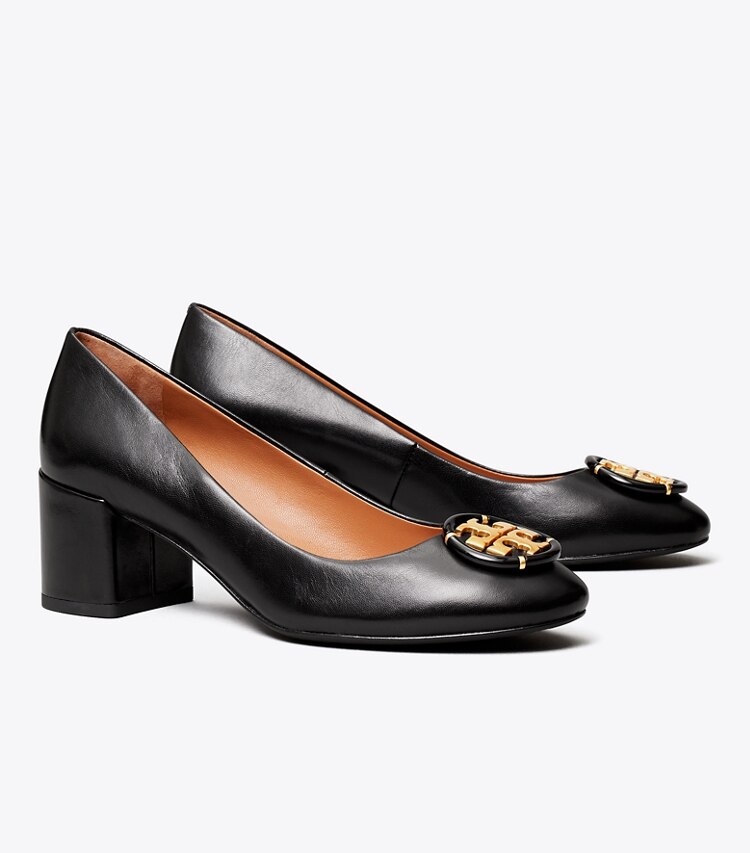 Tory Burch designer heels Multi-Logo Pump, Extended Width in Perfect Black angle