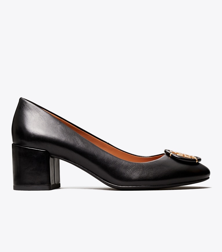 Tory Burch designer heels Multi-Logo Pump, Extended Width in Perfect Black angle