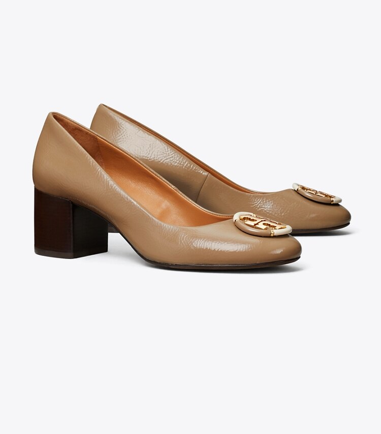 Tory Burch designer heels Multi Logo Pump in ALMOND FLOUR angle