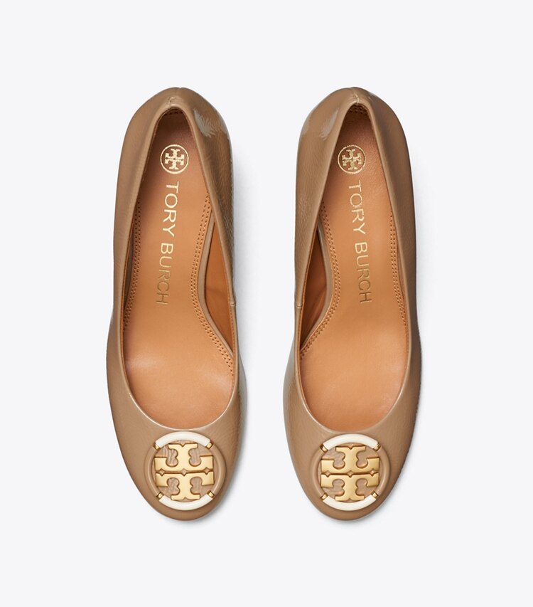 Tory Burch designer heels Multi Logo Pump in ALMOND FLOUR overhead