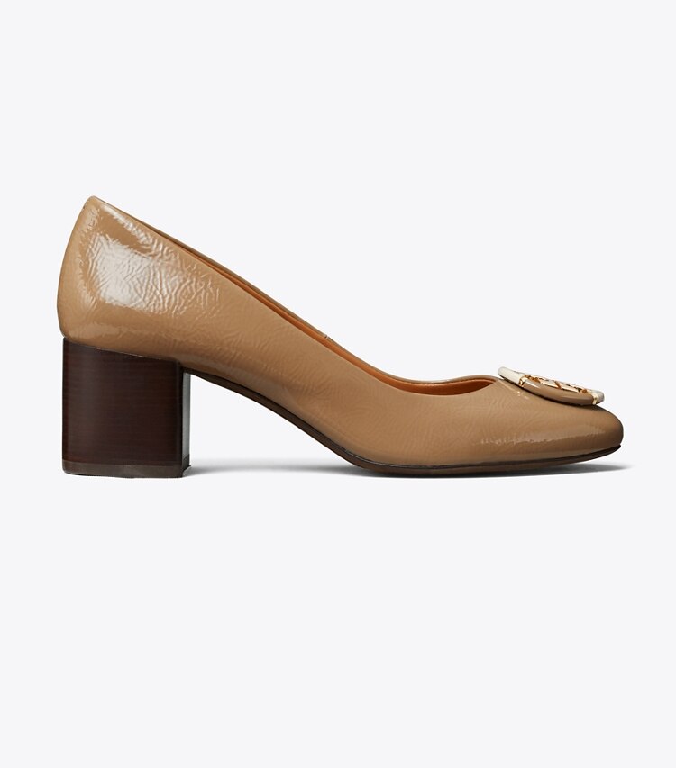 Tory Burch designer heels Multi Logo Pump in ALMOND FLOUR side
