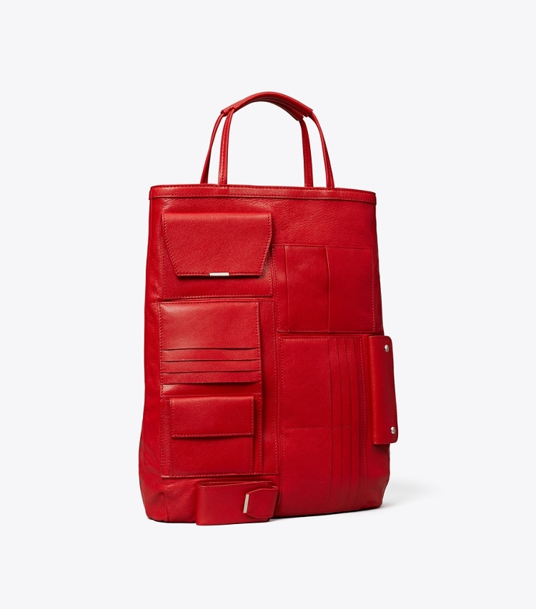 Tory Burch designer tote bags Multi-Pocket Tote in Royal Red angle