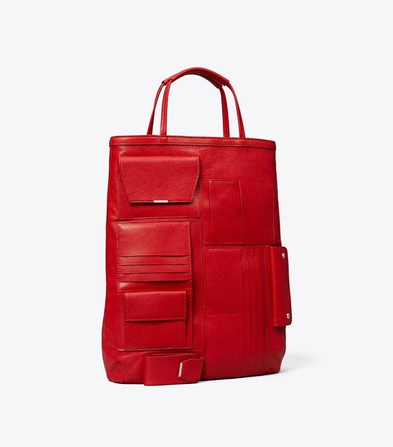 Tory Burch designer tote bags Multi-Pocket Tote in Royal Red angle